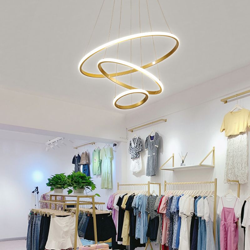 3-Light Suspended Lighting Fixture Minimalist Style Ring Shape Metal Chandelier Lamp