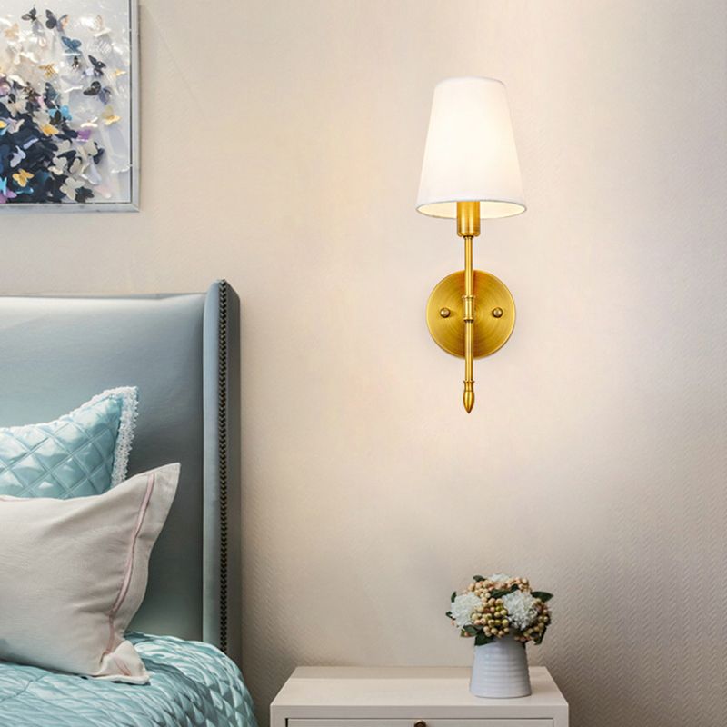 American Style Golden Vanity Light Fabric Shade Vanity Lamp for Shower Room