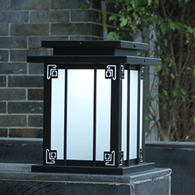 Metal Rectangular Shape Outdoor Lights Modern Style 1-Light Solar Pillar Lamp in Black