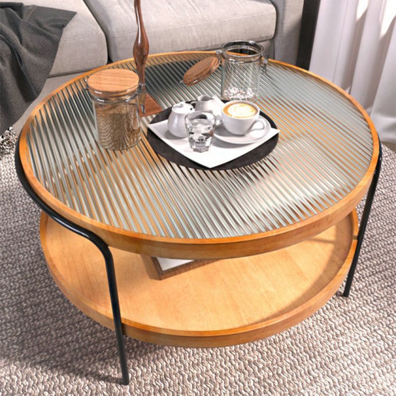 32" Wide Tropical Coffee Table Glass Storage Coffee Cocktail Table