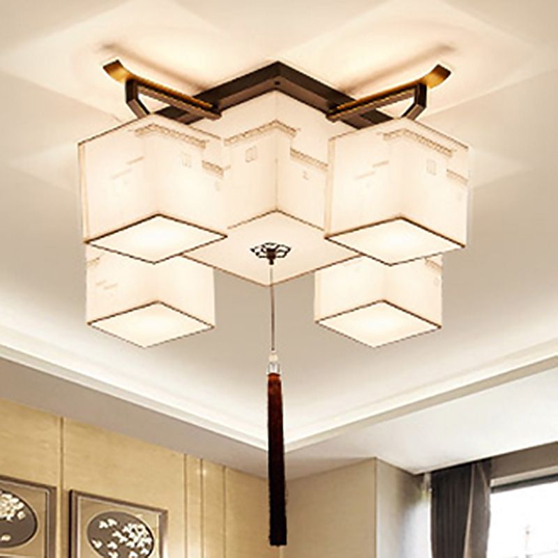 Chinese Style Fabric Flush Ceiling Light 5 Size for Optional Flush Light for Living Room
