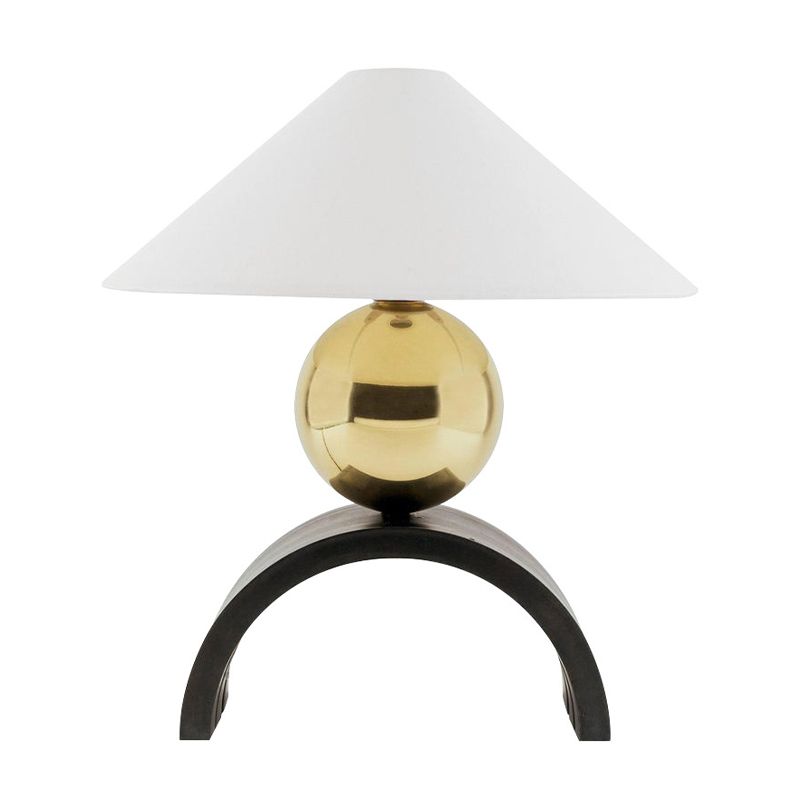 Global Metal Desk Light Modernist 1 Head Gold Task Lighting with Cone White Fabric Shade