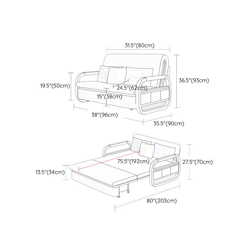 Pillow Included Sofa Futon Cushion Back Round Arms Futon Sleeper Sofa