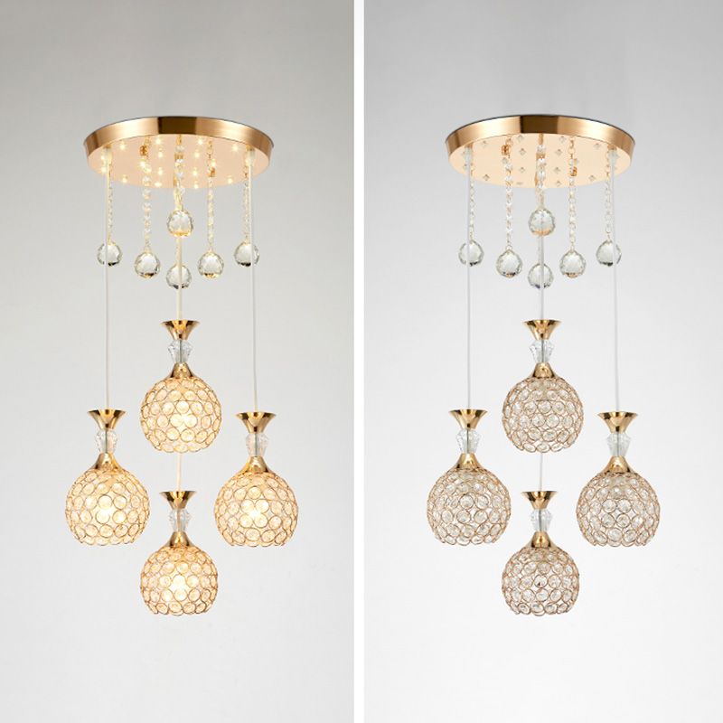 Crystal Ball Shade Multi-Light Pendant Modern 4-Bulb Ceiling Suspension Lamp for Dinner