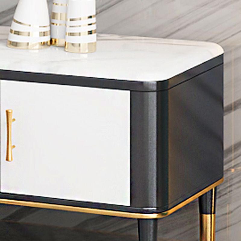 Glam Style TV Stand Stone White Colour Open Storage TV Console with Shelves