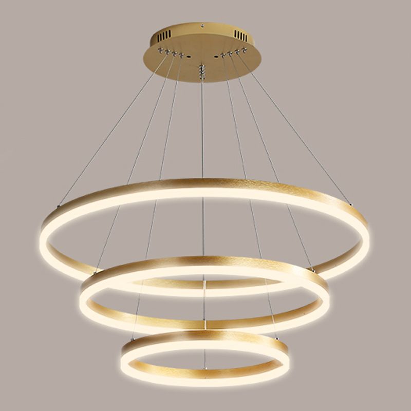 3-Light Chandelier Lamp Modern Three Rings Chandelier Lighting Fixtures with White Acrylic Shade