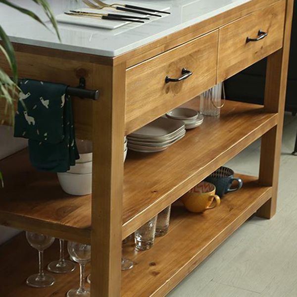 Modern Stationary Kitchen Island table Wood Rectangular Kitchen table with Towel Rack