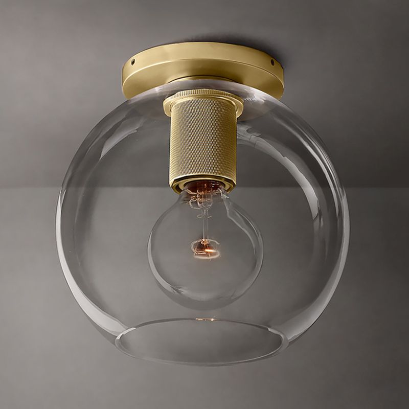Luminaire de plafond à 1 tête en verre transparent à montage encastré sphère traditionnelle en noir/laiton/chrome pour le salon
