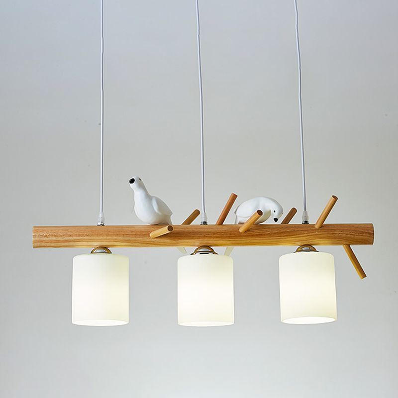 Modern Style Cylinder Shape Island Lights White Glass 3 Light Pendant Lights