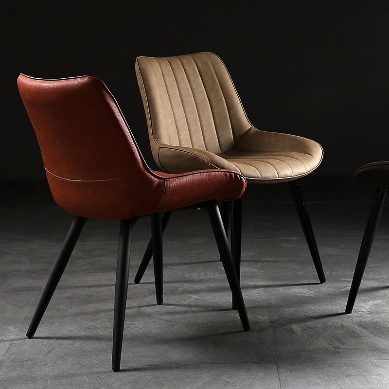 Industrial Style Faux Leather Chair Armless Side Chairs with Metal Legs for Kitchen