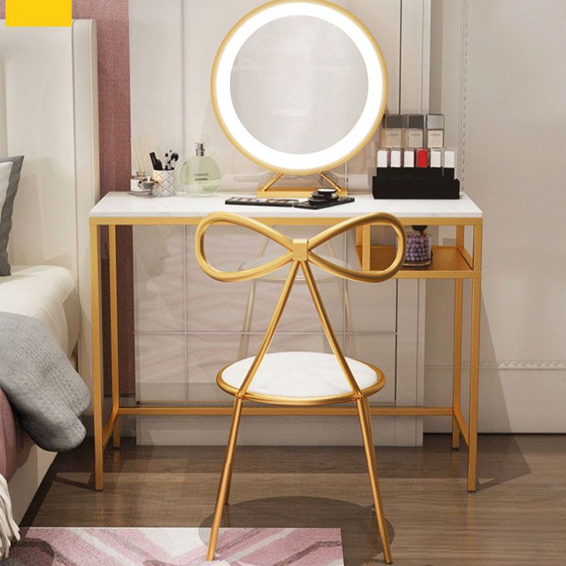 Glam Metal Vanity Makeup Table Set Slate Top Vanity Dressing Table