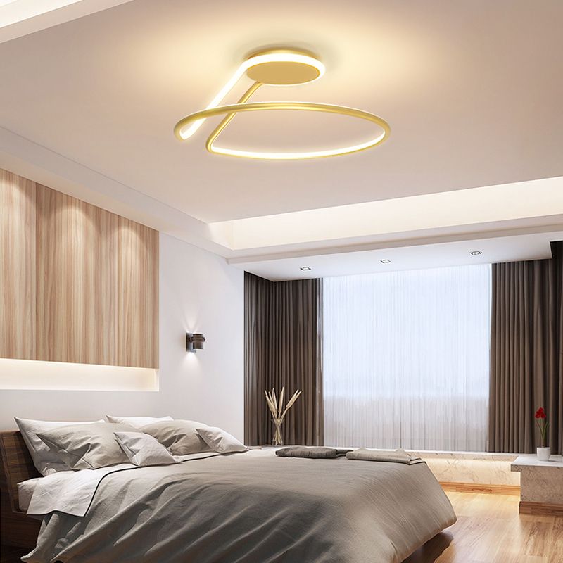 Line Shape LED Ceiling Lamp Modern Iron 1 Light Flush Mount for Bedroom