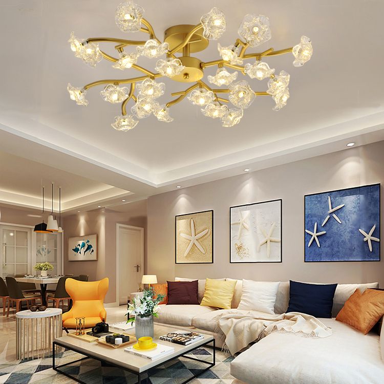 Lampada in metallo moderno a filo in metallo Multi-testa Accensione del soffitto camera da letto con tonalità di vetro