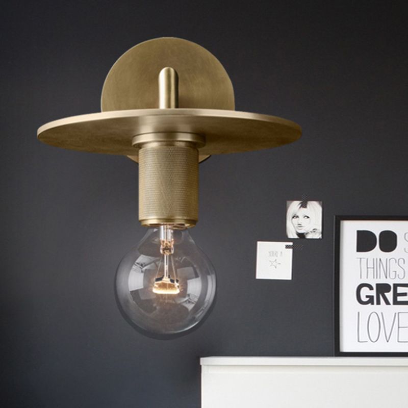 1-Bulb Wall Mount Lamp Simple Exposed Bulb Metal Sconce Ideas in Black/Brass/Chrome with Flat Top