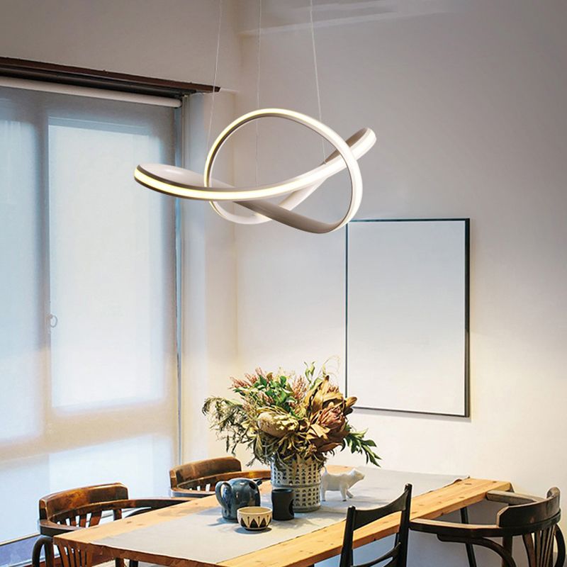 Moderne naadloze Curve LED-plafondverlichting metallic eetkamer kroonluchter licht in lichtgrijs wit