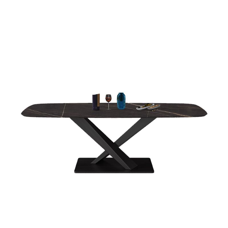 Industrial Style Rectangle Table Sintered Stone Table with Metal Legs for Kitchen