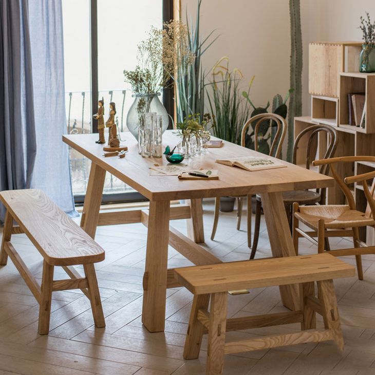 Contemporary Style Dining Table Natural Rectangle Solid Wood Dinner Table