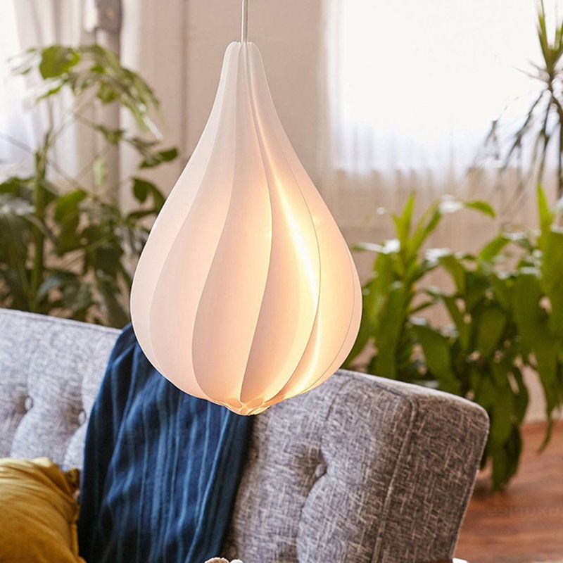 Ribbed Droplet Pendant Lighting Simple Acrylic White LED Hanging Light Kit for Sitting Room