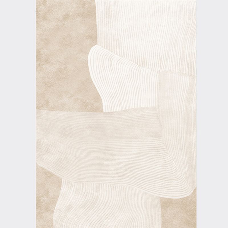 Apricot Tone Simple Area Rug Polyester Irregular Stripe Carpet Non-Slip Backing Rug for Home Decor