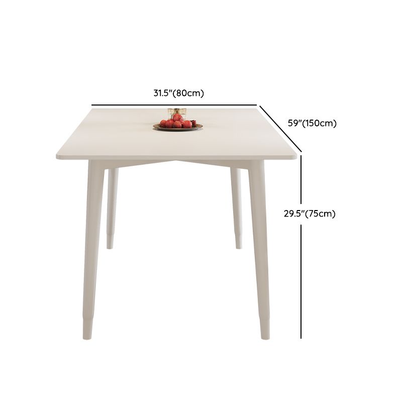 Modern Rectangular Dining Table White Stone Tabletop with Wood Legs