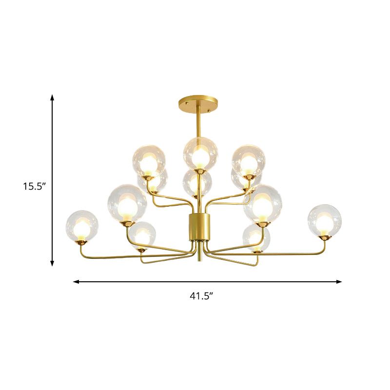 2-Tier Ball Clear Glass Chandelier with Radial Design Contemporary 8/12/18 Lights Black/Gold Hanging Light Fixture