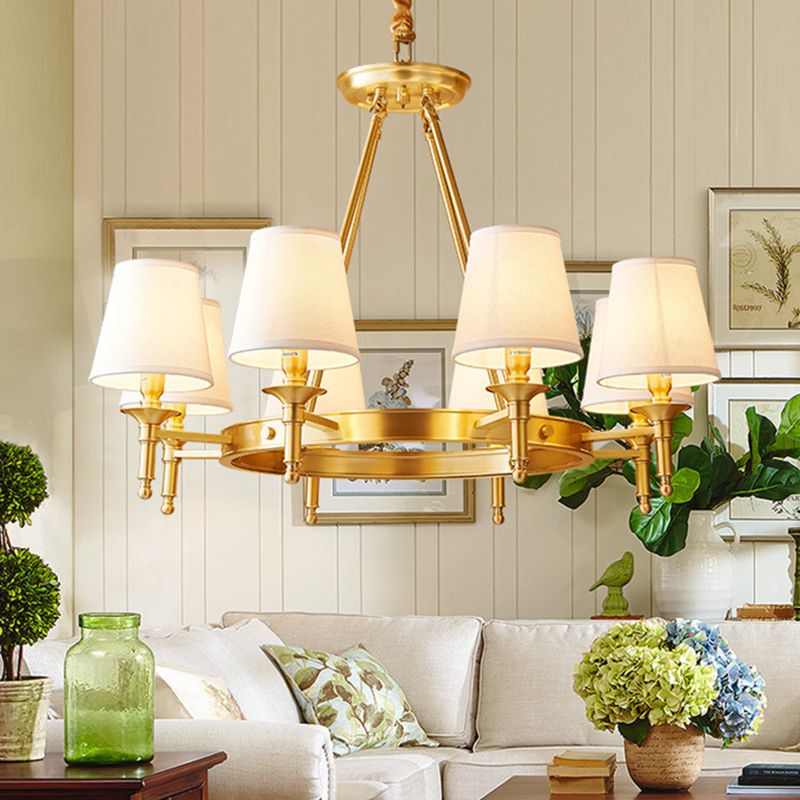 Copper Fabric Chandelier Light Fixtures Cone Ceiling Light Fixture for Living Room