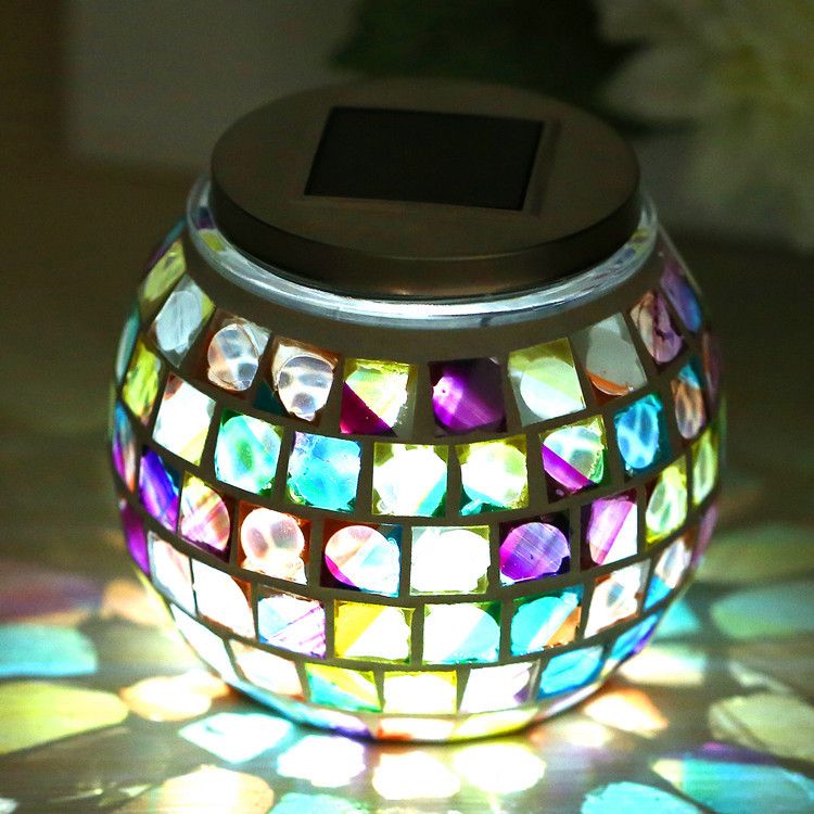 Mosaico de mesa de globo de mosaico Tombra de vidrio manchado de vidrio de iluminación solar decorativa para la cama