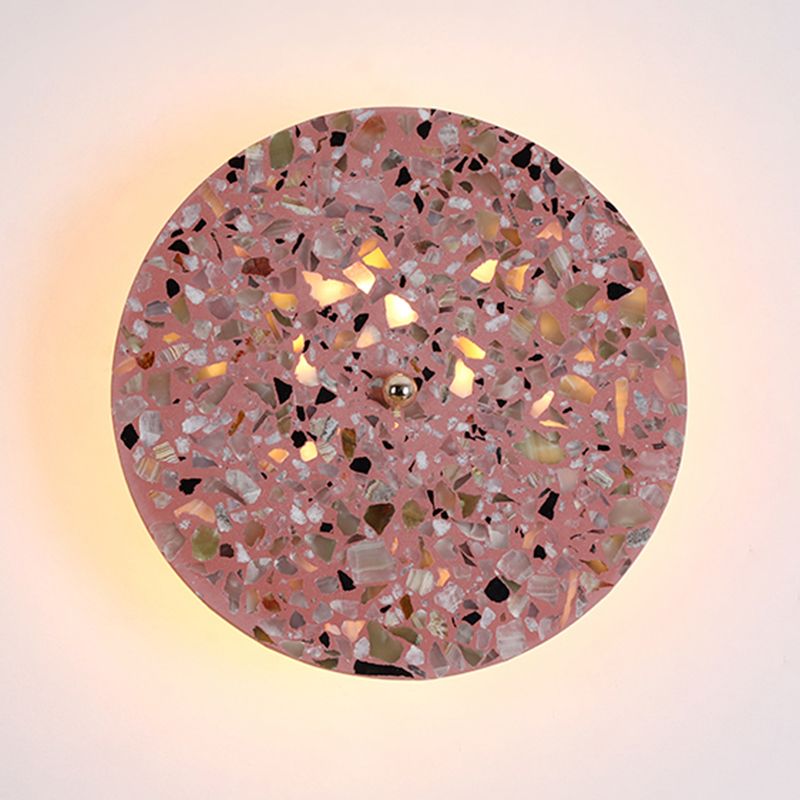 Nordic Style LED Wall Light Geometry Round Colorful Wall Lamp with Stone Shade for Bedroom