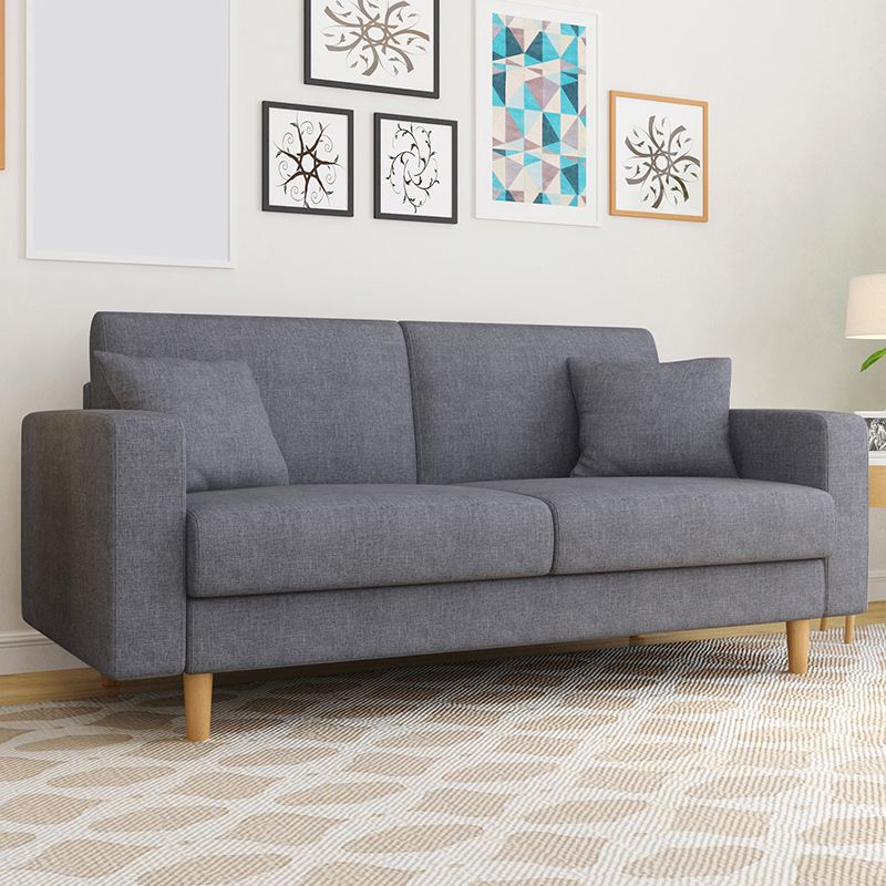 Contemporary Fabric Sofa 3-seat Square Arm Sofa with 2 Pillows