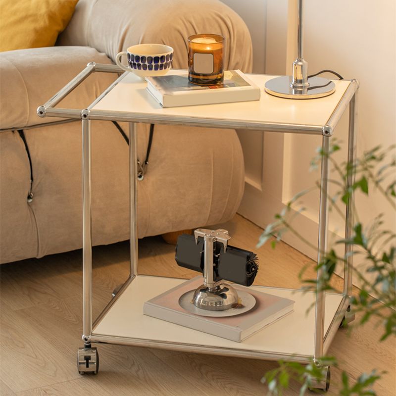 Contemporary Simple Rectangular End Table with Casters 1-Shelf 23.2" Tall Side Table