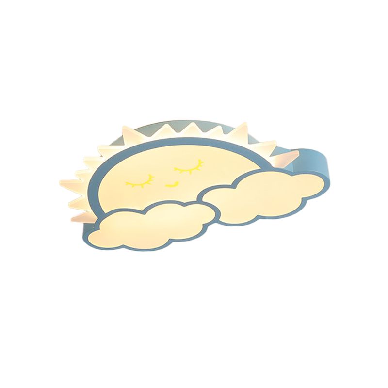 Sun and Cloud Kids Room Ceiling Flush Mount Acrylic LED Nordic Flush Light Fixture in Yellow/Blue/Pink