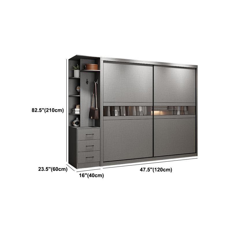 Contemporary Wooden Wardrobe Gray Colour Wardrobe Closet with Sliding Door