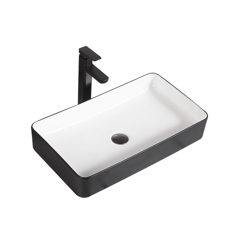 Contemporary Bathroom Sink Porcelain Pop-Up Drain Rectangular Vessel Bathroom Sink