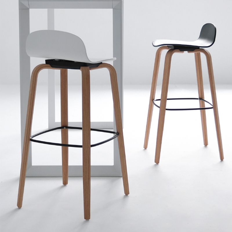 Scandinavian Armless Bar Height Stool Plastic and Solid Wood Bar Stool for Living Room