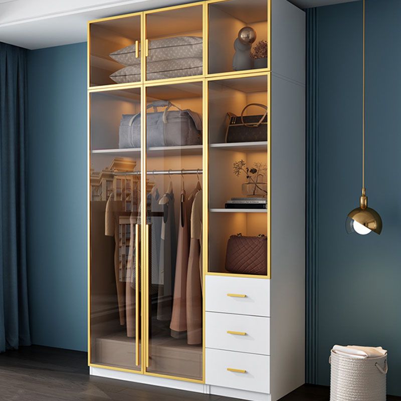 Bedroom Storage Cabinet with Brown Glass Doors Contemporary Hinged Door Cabinet