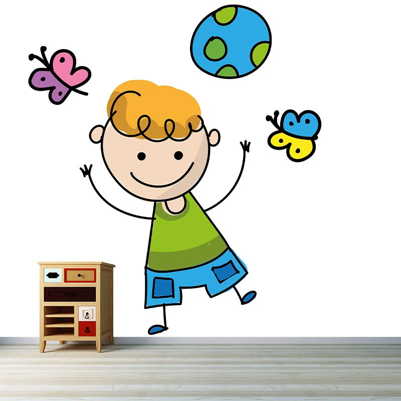 Cartoon Character Mural Wallpaper Mildew Resistant for Children's Bedroom