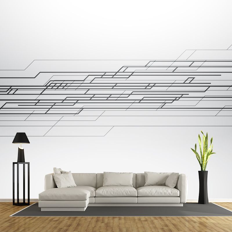 Contemporary Traverse Murals Wallpaper Black-White Moisture Resistant Wall Covering for Home
