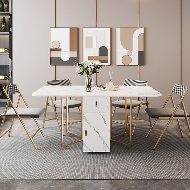 Foldable Sintered Stone Dining Table Modern Rectangle Table with Trestle Base