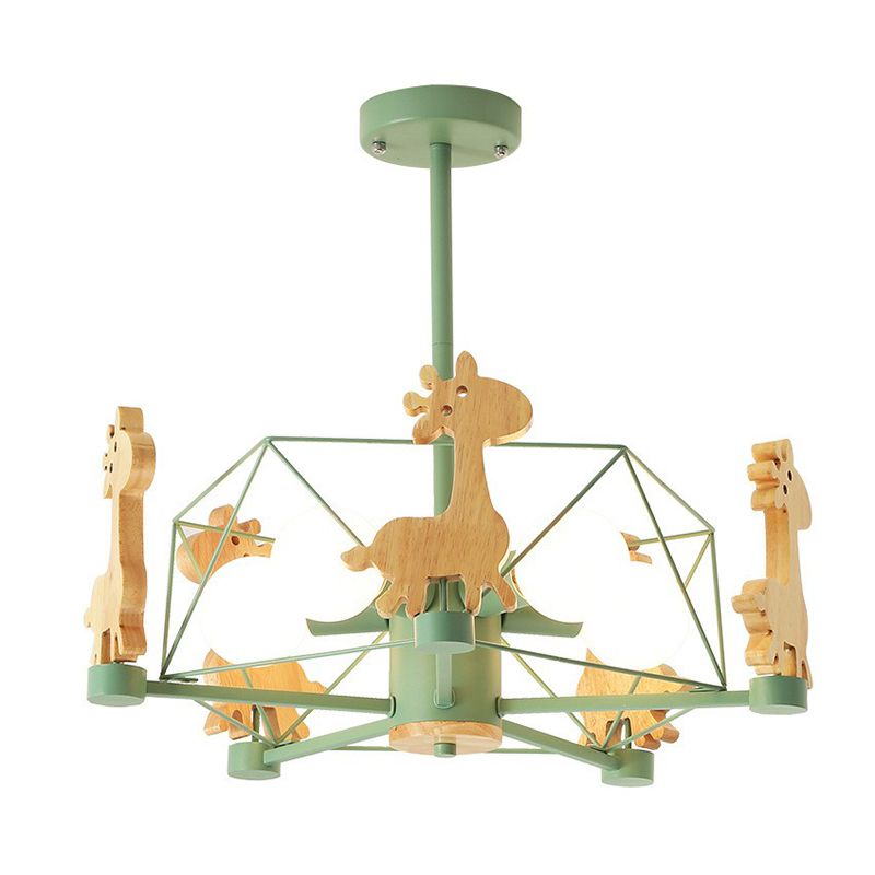 Macaron Cagd Sospension Light Metallic 6 Heads Kids Camera da letto Lumo lampadario con decorazione di cervi in ​​legno
