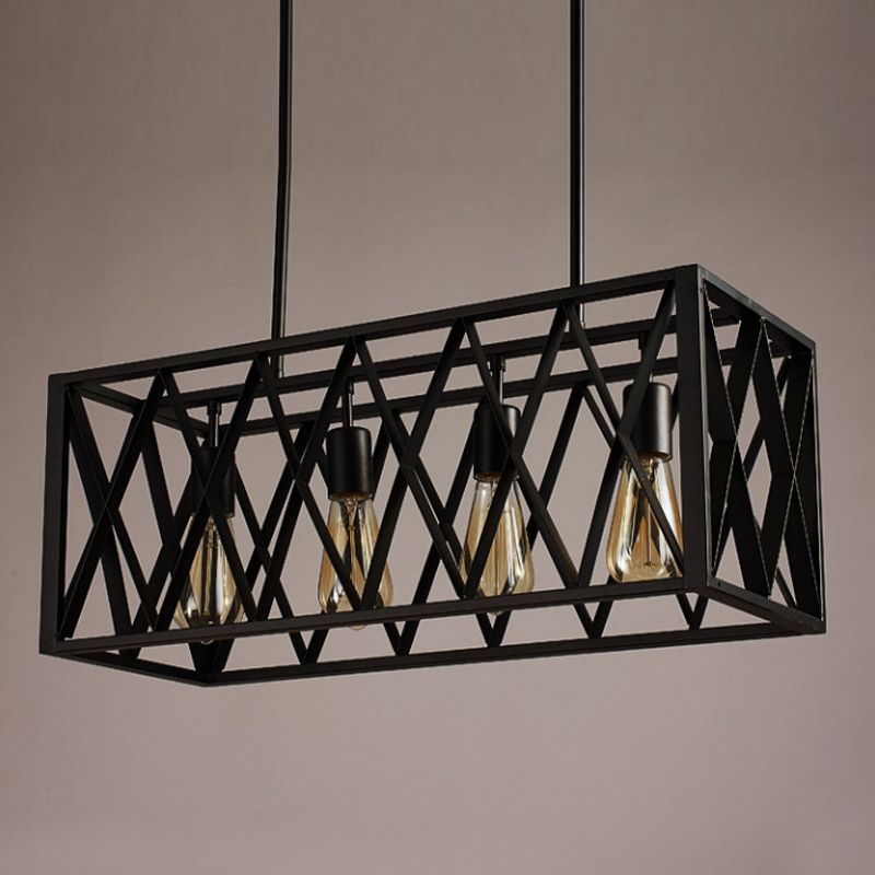 Rectangle Pendant Lighting Industrial Metal Pendant Light Kit in Black