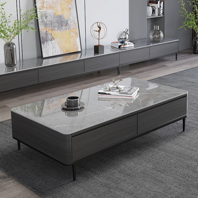 16"H Contemporary Coffee Table Slate 4 Legs Single Coffee Cocktail Table