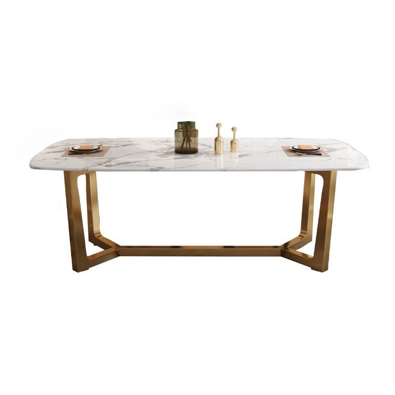 Rectangle Trestle Base Dining Table Glam Style Stone Kitchen Desk