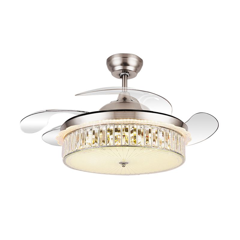 Trommelanhänger Lüfter Lampenlampenminimalist Kristall Rechteck Silber/Gold 19 "Breite LED Semi Flush mit 4-Blade