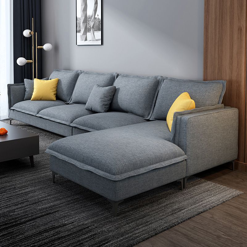Linen Modern Square Arm Sectional 4-seater Sectional with 4 Pillows