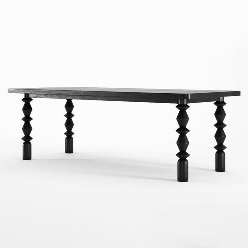 Rectangle Solid Wood Two-Color Dining Table Simplicity 4 Legs Table for Dining Room