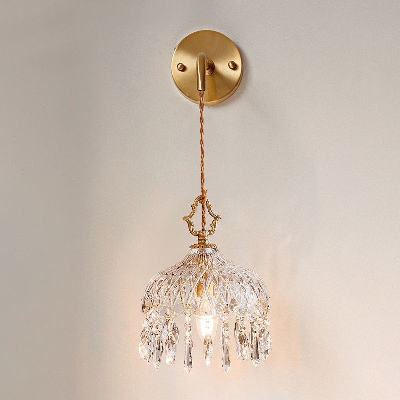 Dome Shape Glass Wall Light Modern Style 1 Light Wall Light Sconce in Gold