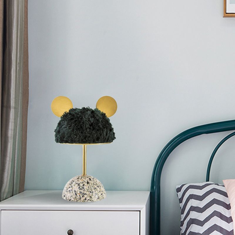 Lampada da tavolo in tessuto peluche con orsetto per bambini, stile 1 lampadina, lampada da comodino rosa/verde scuro/rosa chiaro con base a cupola in terrazzo