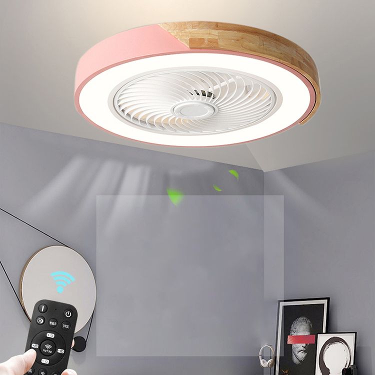 Moderne nordische LED -Makkaron -Flush -Mount -Schmiedeeisenkreisendeckenventilatoren mit Acrylschatten