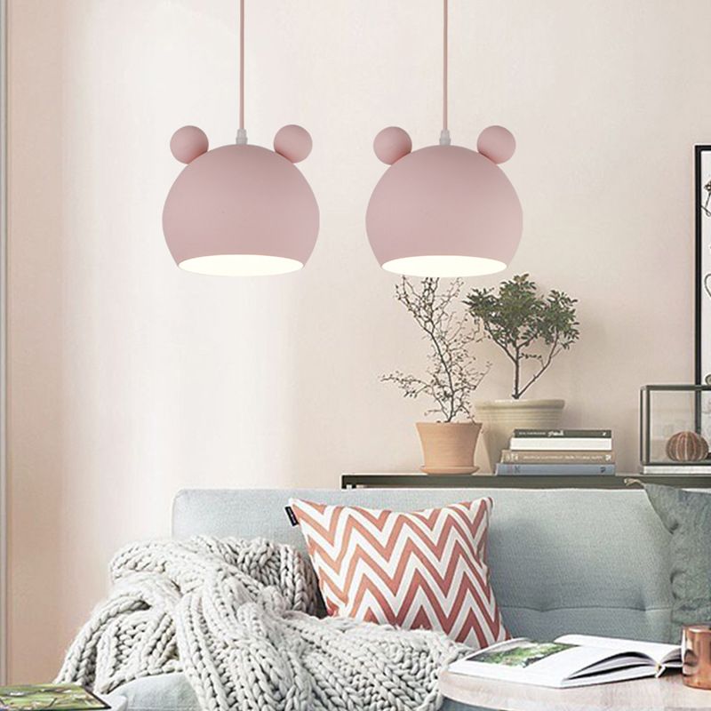 Metal Bear Head Pendant Ceiling Lamp Cartoon Hanging Light Fixture for Kindergarten