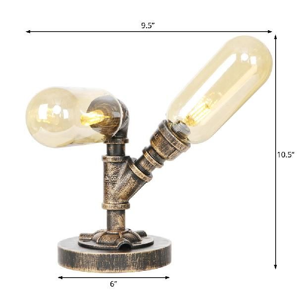 Industrial Oval Shade Desk Light 2-Bulb Clear/Bamernglas Tischlampe in gealterter Bronze für Wohnzimmer